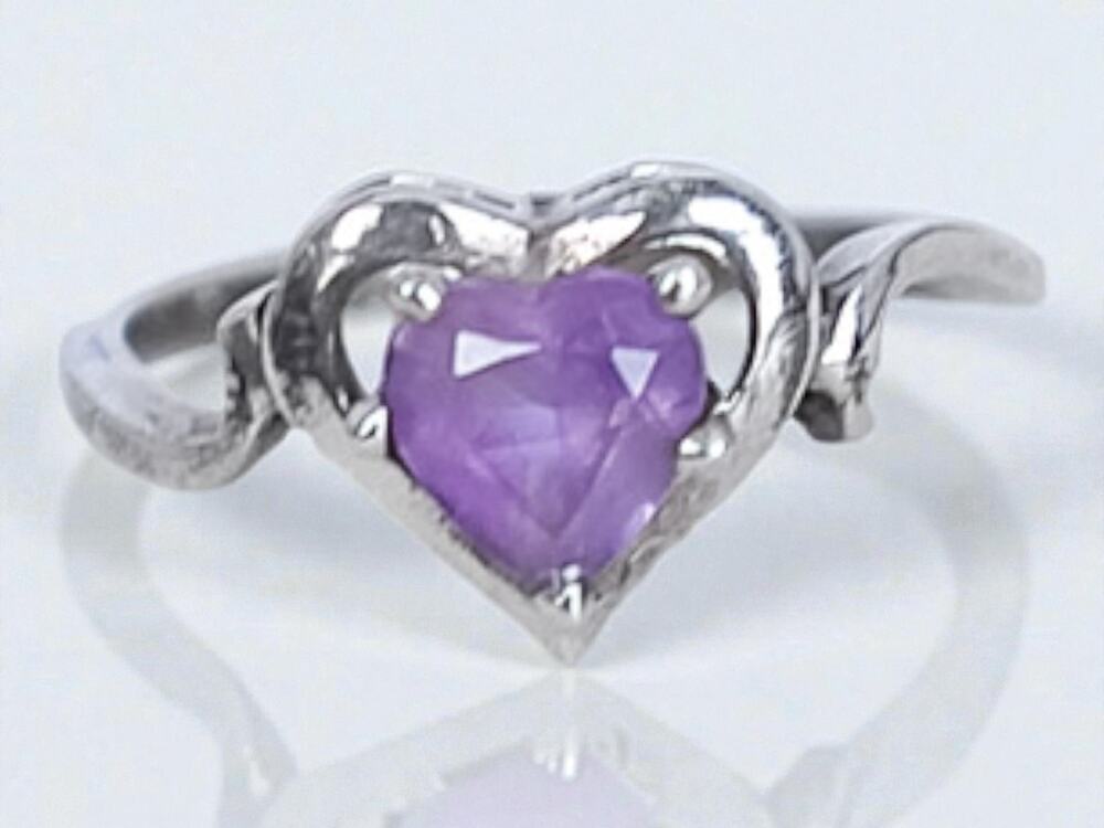 Sterling Silver 925 Purple Amethyst Heart Ring February Birthstone Size 7
